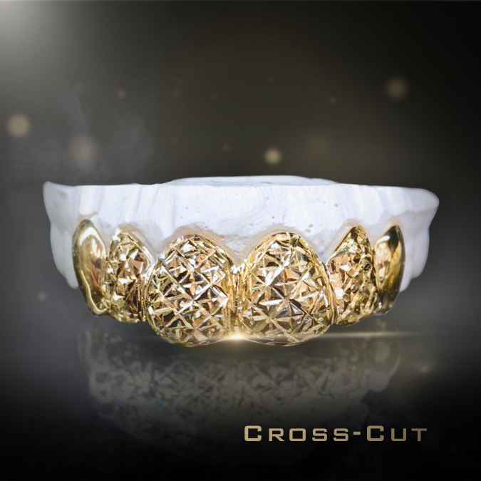 6 Teeth Gold Grillz - 6 Tops or Bottoms (Cross Cuts)