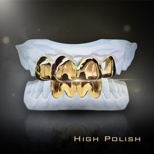 8 Teeth Gold Grillz - 4 Tops/Bottoms (High Polish)