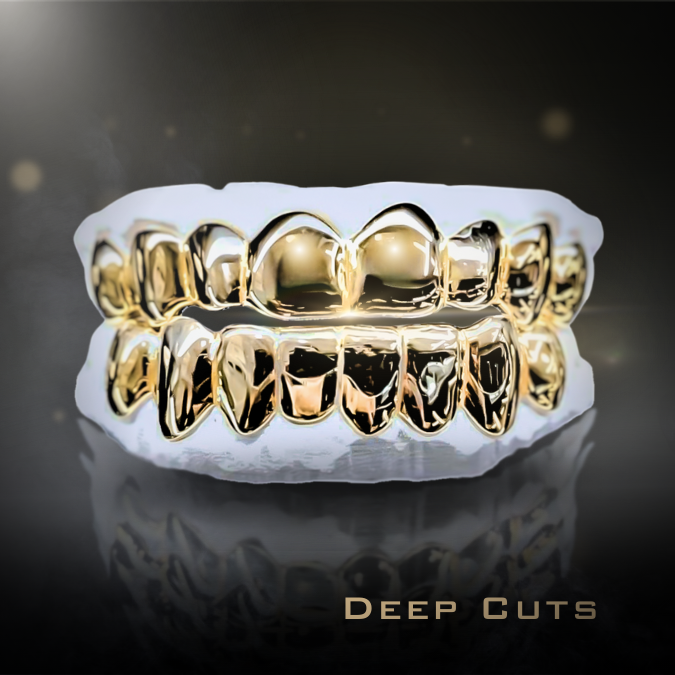16 Teeth Gold Grillz - 8 Tops and 8 Bottoms (Deep Cuts)