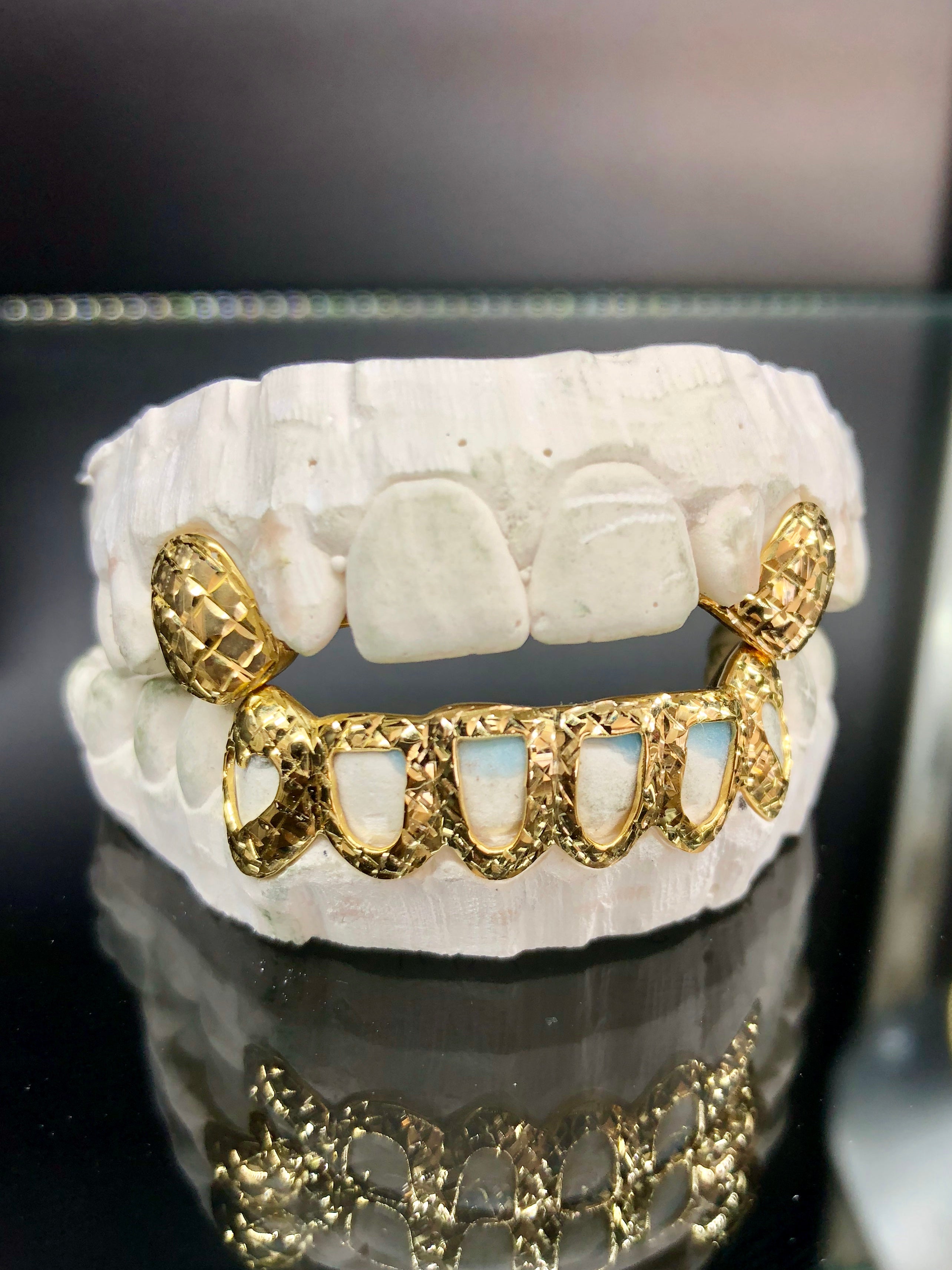 8 Teeth Gold Grillz - 2 Tops & 6 Bottoms (Open Face w/ Back Bridge ...