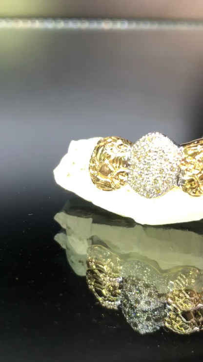 8 Teeth Gold Grillz - 8 Tops or Bottoms (Nugget w/ Diamond Fangs)